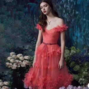Marchesa Coral Off-Shoulder Midi Dress